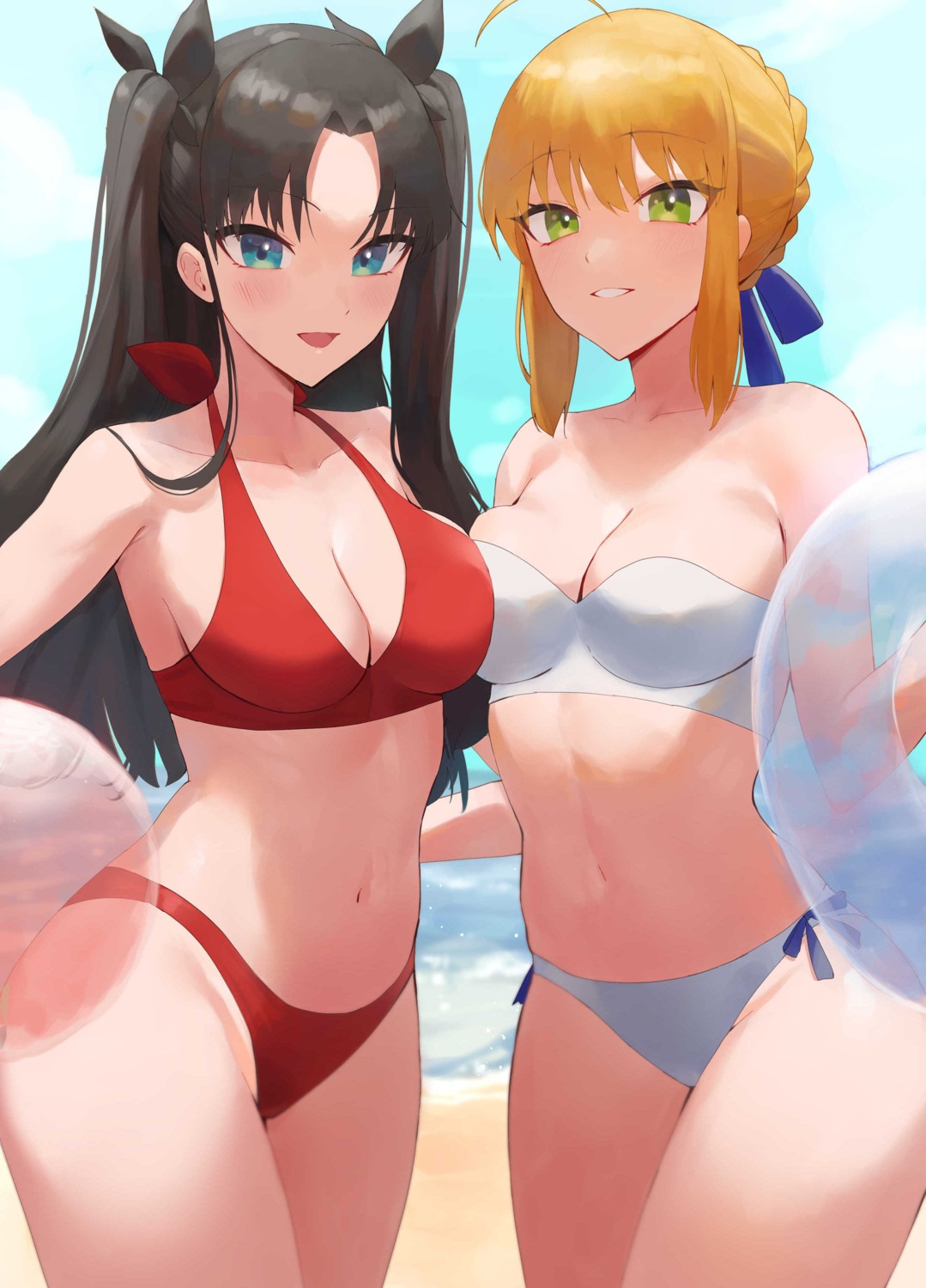 Memero Fate Stay Night Saber Toosaka Rin Bikini Cleavage Swimsuits Symmetrical Docking Jpeg